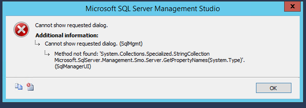 SQL Server Properties Error