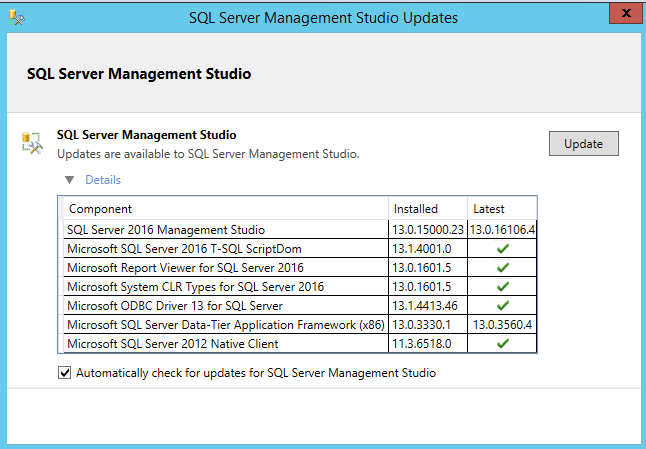 SSMS Update prompt